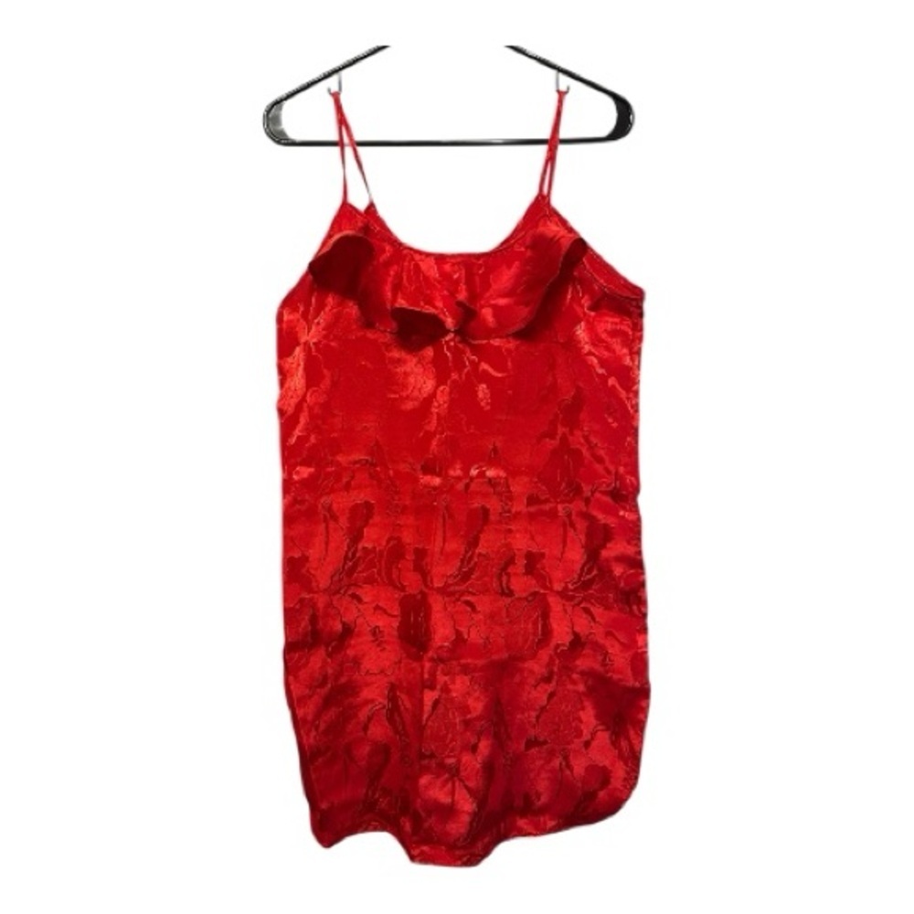 Vintage 90’s/Y2K Era Red Satin Floral Slip Dress w/ Ruffle Detail Size Small